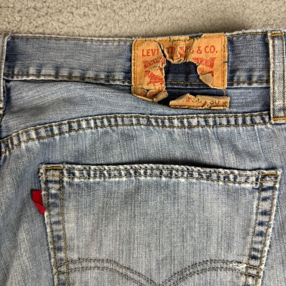 Levis Jeans Mens 36x30 Blue 527 Bootcut Slim Fit Cowboy Paint Splatter Thrashed - Picture 10 of 11